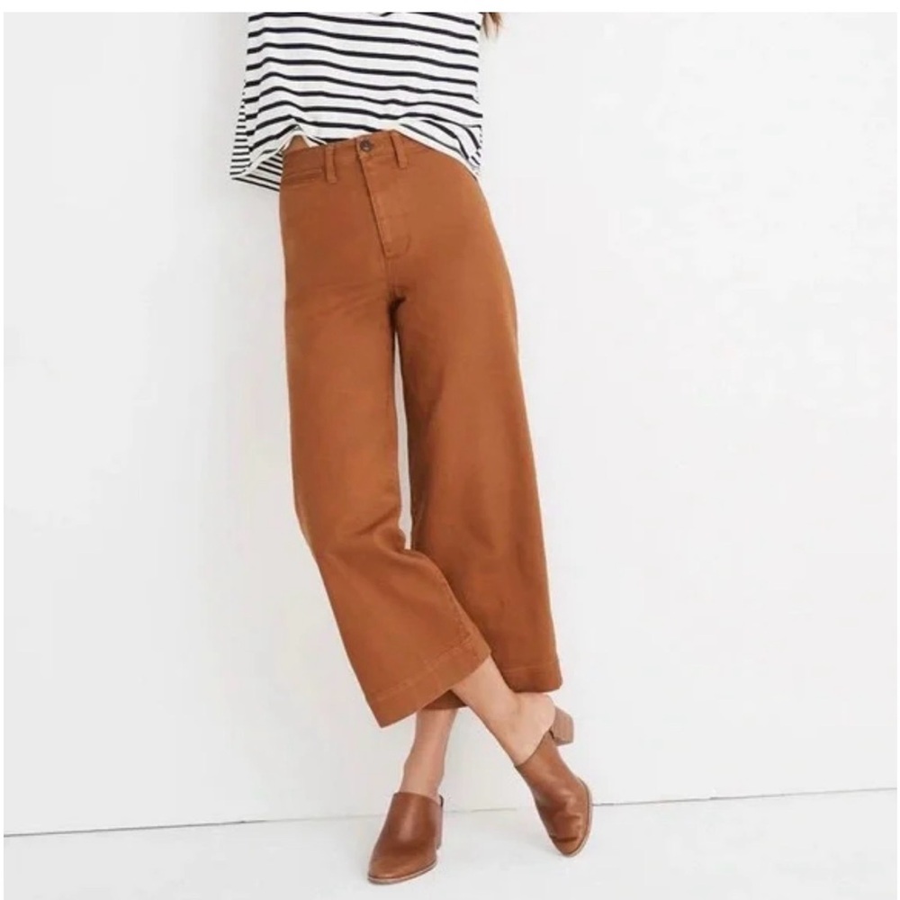 Madewell Cropped Wide-Leg Pants in Warm Cognac